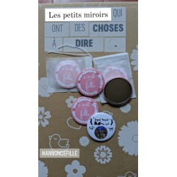 Badge / Magnet / Miroir / Porte-clé décapsuleur - 3 textes - 11 designs et deux formats pour votre annonce de grossesse, sexe de