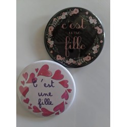 Badge / Magnet / Miroir / Porte-clé décapsuleur - 3 textes - 11 designs et deux formats pour votre annonce de grossesse, sexe de